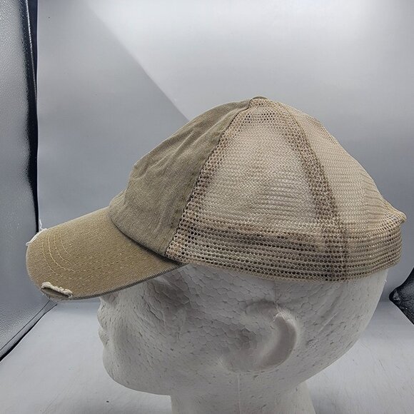 Free People Distressed Beige Trucker Hat Adjustable Casual Going Out Comfort - Picture 2 of 9